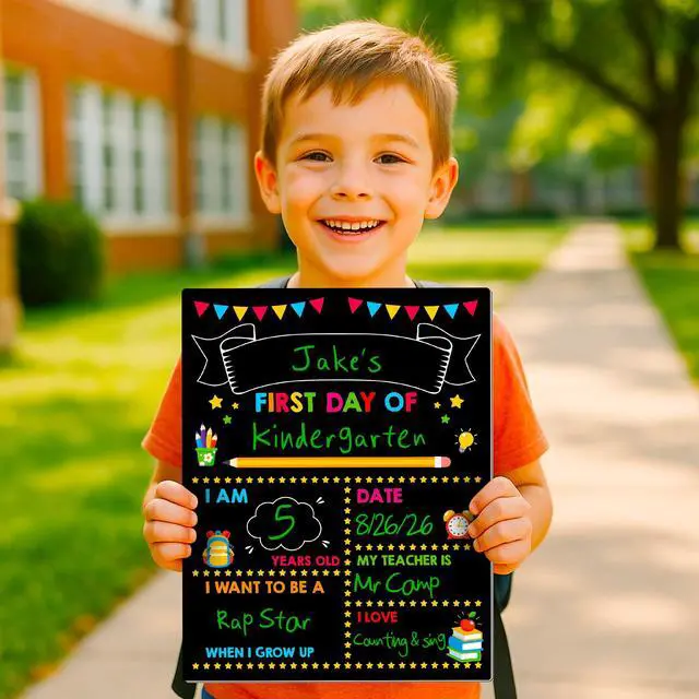 Alt view image 6 of 7 - First & Last Day of School Board, Double Sided Reusable Photo Sharing Prop | 14 x 11 IN First Day of School Chalkboard, Reusable School Signs, Blank Writing Board for Learning Memories