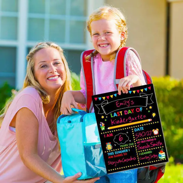 Alt view image 7 of 7 - First & Last Day of School Board, Double Sided Reusable Photo Sharing Prop | 14 x 11 IN First Day of School Chalkboard, Reusable School Signs, Blank Writing Board for Learning Memories