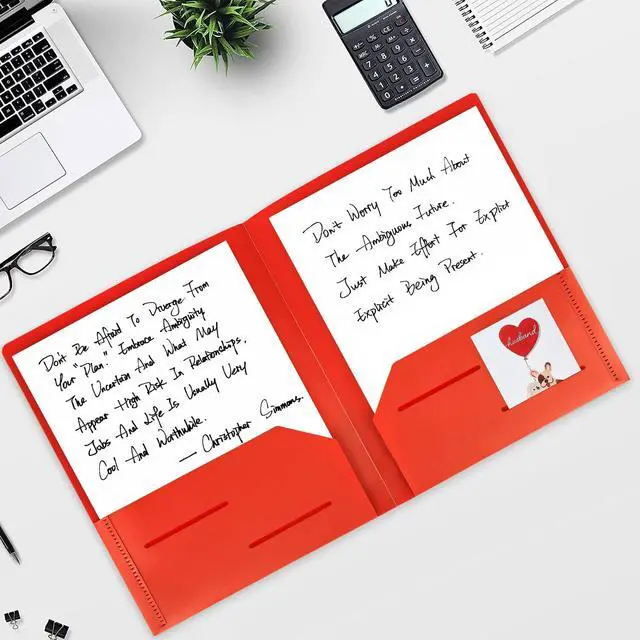 Alt view image 3 of 7 - 6 Pack Plastic Folders with Pockets, Multiple Color, 2 Pocket Folders | Heavy Duty, Letter Size Folders, Business Card Holder, for School, Office