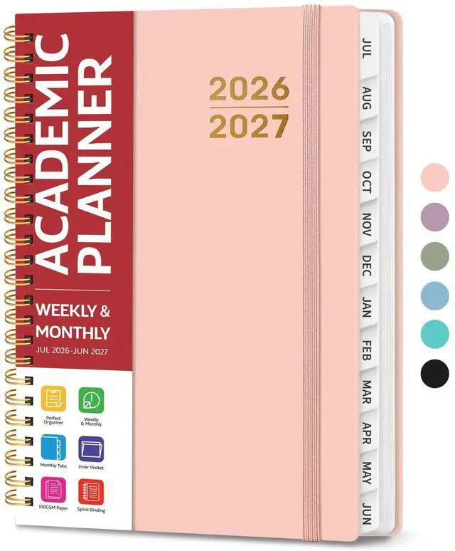 Main image of Planner 2026-2027, Jul 2026-Jun 2027 Monthly & Weekly Calendar Book | 6.3" x 8.5", Hardcover Academic Calendar with Tabs, Teacher Student Agenda Book for School Office Supplies - Pink