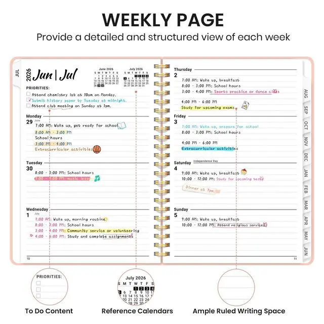 Alt view image 3 of 7 - Planner 2026-2027, Jul 2026-Jun 2027 Monthly & Weekly Calendar Book | 6.3" x 8.5", Hardcover Academic Calendar with Tabs, Teacher Student Agenda Book for School Office Supplies - Pink