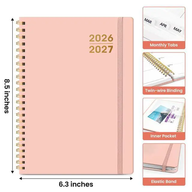 Alt view image 4 of 7 - Planner 2026-2027, Jul 2026-Jun 2027 Monthly & Weekly Calendar Book | 6.3" x 8.5", Hardcover Academic Calendar with Tabs, Teacher Student Agenda Book for School Office Supplies - Pink