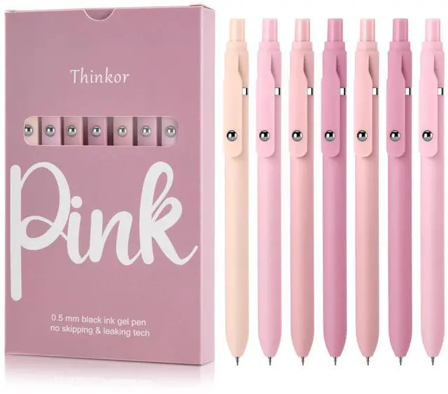 Main image of Gel Pens Black Ink, 7 Pcs 0.5mm Quick Dry Fine Point Smooth Writing Pens, Cute Office School Supplies Gifts for Women Student (7 Pcs Pink - Black Ink) | Cute Office School Supplies Gifts for