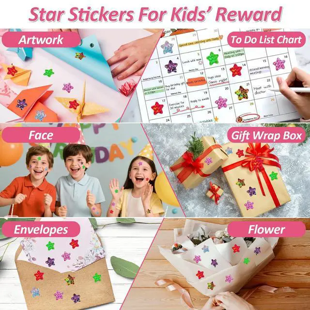 Alt view image 6 of 7 - 700Pcs Star Stickers for Kids Reward, 1 Inch 8 Colored | Sparkly Foil Material Stickers for Student Planner and School Classroom Teacher Supplies