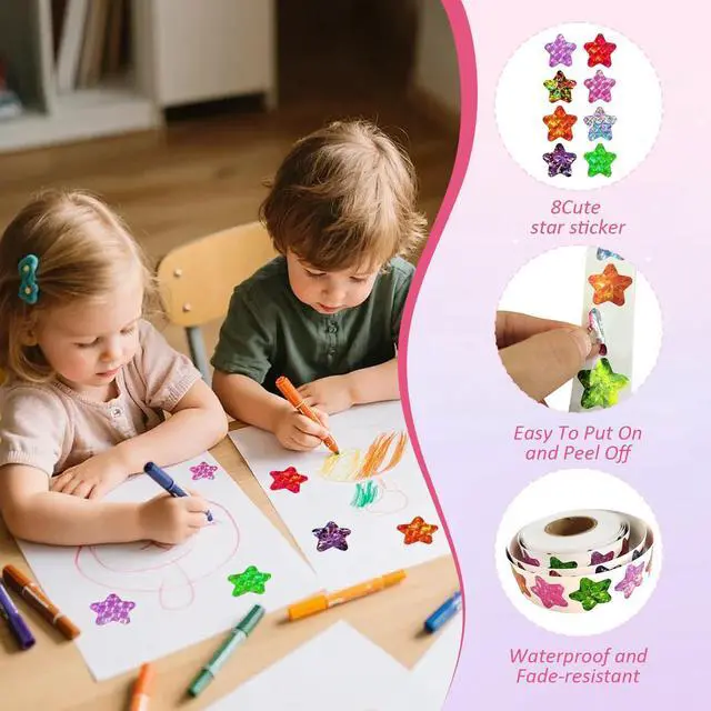 Alt view image 4 of 7 - 700Pcs Star Stickers for Kids Reward, 1 Inch 8 Colored | Sparkly Foil Material Stickers for Student Planner and School Classroom Teacher Supplies