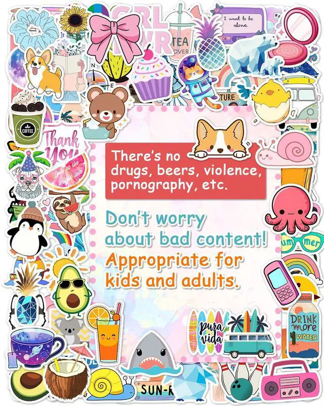 Alt view image 5 of 6 - 300 Pcs Stickers for Kids, Cute Vinyl Waterproof Stickers for Water Bottle | Treasure Box Toys for Classroom Prizes, Teacher Back to School Supplies Gifts, Sticker Pack for Girls Teens, Party Favors