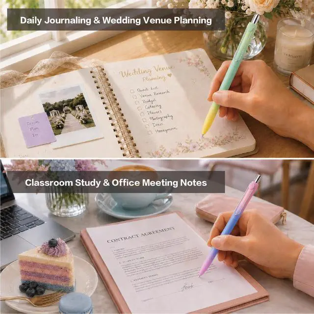 Alt view image 6 of 7 - Cute Pens, Pastel Ballpoint Pens Bulk, Fine Point Smooth Writing Pens, Colorful Pens, Black Ink 1.0 mm Journaling Pen, Office Supplies for Women & Men, Note Taking