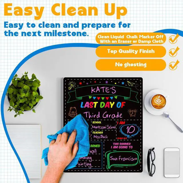 Alt view image 4 of 7 - First and Last Day of School Board, Paper Back to Class Chalkboard for Kids | 10 X 12 IN Double Sided First Day of School Board, Blank Writing School Sign, Kindergarten Pre-School Memories and