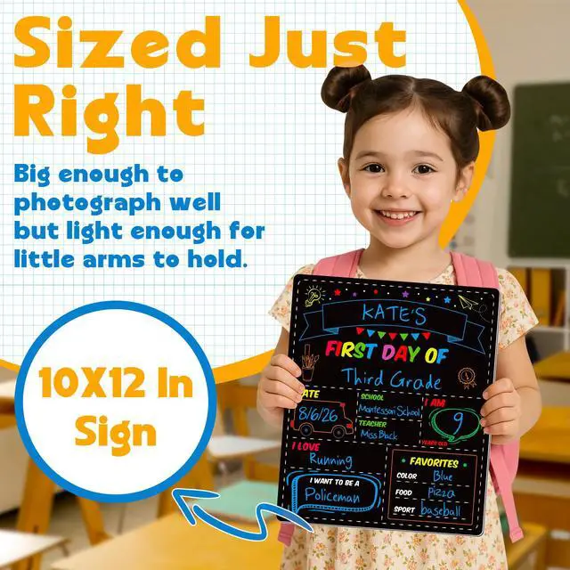 Alt view image 3 of 7 - First and Last Day of School Board, Paper Back to Class Chalkboard for Kids | 10 X 12 IN Double Sided First Day of School Board, Blank Writing School Sign, Kindergarten Pre-School Memories and
