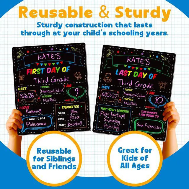 Alt view image 5 of 7 - First and Last Day of School Board, Paper Back to Class Chalkboard for Kids | 10 X 12 IN Double Sided First Day of School Board, Blank Writing School Sign, Kindergarten Pre-School Memories and