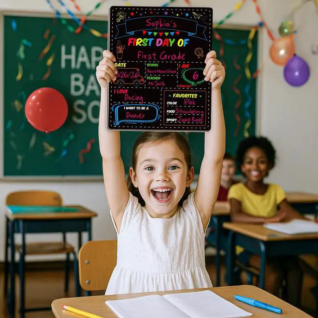 Alt view image 6 of 7 - First and Last Day of School Board, Paper Back to Class Chalkboard for Kids | 10 X 12 IN Double Sided First Day of School Board, Blank Writing School Sign, Kindergarten Pre-School Memories and