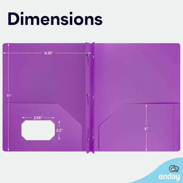 Alt view image 5 of 7 - Plastic Folders with Pockets and Prongs, Two Pocket Folder with Brads, 3 Prong Folders with Pockets for Letter Size Sheets, Asstd Colors in Purple, Blue, Green, Yellow, Orange & Black, 6 Pc by Enday