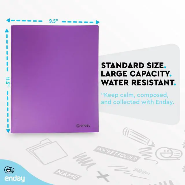 Alt view image 6 of 7 - Plastic Folders with Pockets and Prongs, Two Pocket Folder with Brads, 3 Prong Folders with Pockets for Letter Size Sheets, Asstd Colors in Purple, Blue, Green, Yellow, Orange & Black, 6 Pc by Enday