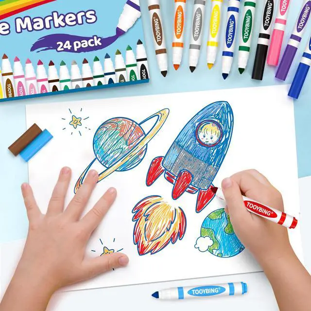 Alt view image 4 of 7 - 24 Count Washable Markers for Kids, Broad Line Markers with Conical Tip, Assorted Colors, Drawing Essentials for School Classroom, Student Teacher Must Have for Coloring Book, Art & Craft Supplies