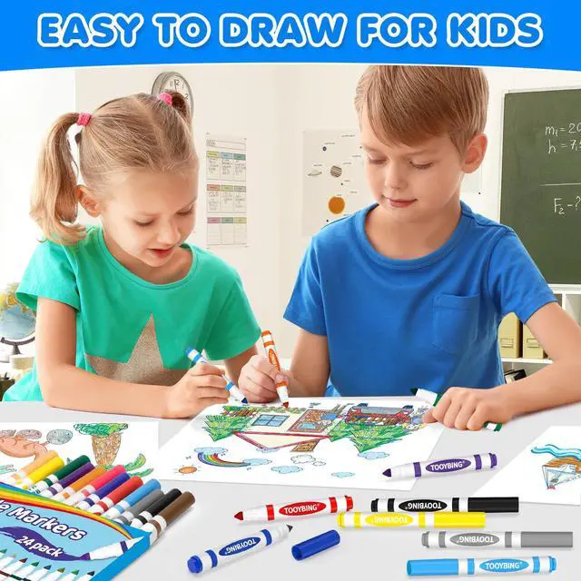 Alt view image 6 of 7 - 24 Count Washable Markers for Kids, Broad Line Markers with Conical Tip, Assorted Colors, Drawing Essentials for School Classroom, Student Teacher Must Have for Coloring Book, Art & Craft Supplies