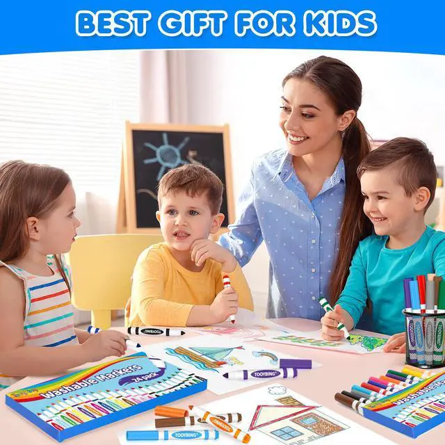 Alt view image 7 of 7 - 24 Count Washable Markers for Kids, Broad Line Markers with Conical Tip, Assorted Colors, Drawing Essentials for School Classroom, Student Teacher Must Have for Coloring Book, Art & Craft Supplies