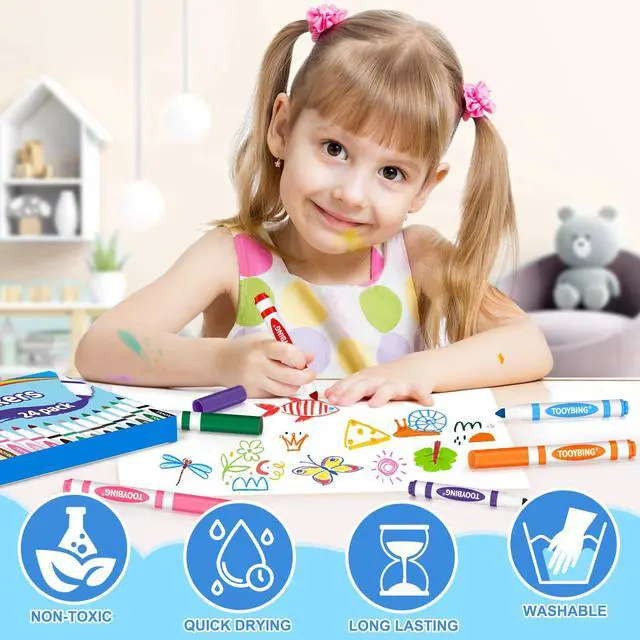 Alt view image 5 of 7 - 24 Count Washable Markers for Kids, Broad Line Markers with Conical Tip, Assorted Colors, Drawing Essentials for School Classroom, Student Teacher Must Have for Coloring Book, Art & Craft Supplies