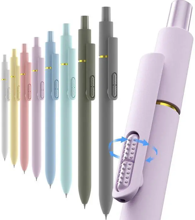 Main image of 8 Pcs Gel Pen-with Fidget Clip, Black Ink, Fine Point(0.5mm) | Smooth Writing, Quick Drying Journaling Pens, Cute School & Office Pens for Gift