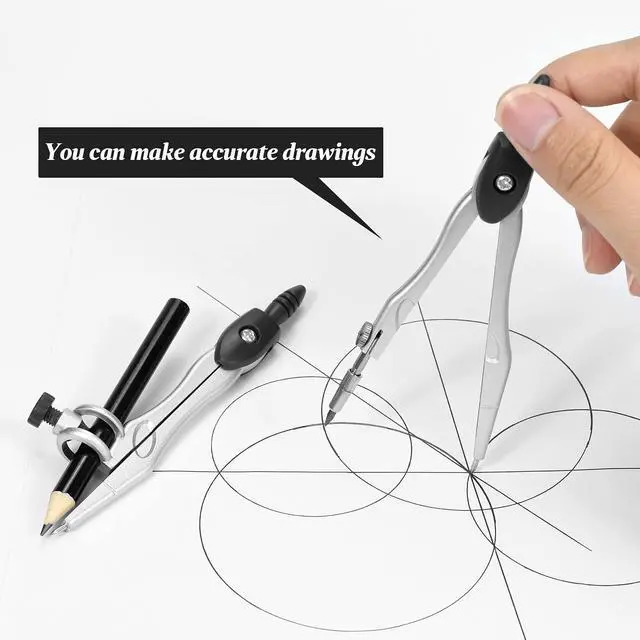 Alt view image 4 of 7 - Math Geometry Kit Sets 10 Piece Student Supplies, Compass Set, Black | Shatterproof Storage Box,Rulers,Protractor,Compass,Eraser,Pencil Sharpener,Lead Refills,for Classroom