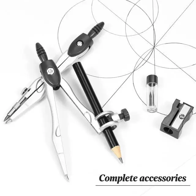 Alt view image 5 of 7 - Math Geometry Kit Sets 10 Piece Student Supplies, Compass Set, Black | Shatterproof Storage Box,Rulers,Protractor,Compass,Eraser,Pencil Sharpener,Lead Refills,for Classroom
