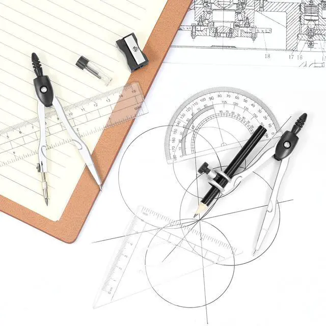 Alt view image 7 of 7 - Math Geometry Kit Sets 10 Piece Student Supplies, Compass Set, Black | Shatterproof Storage Box,Rulers,Protractor,Compass,Eraser,Pencil Sharpener,Lead Refills,for Classroom