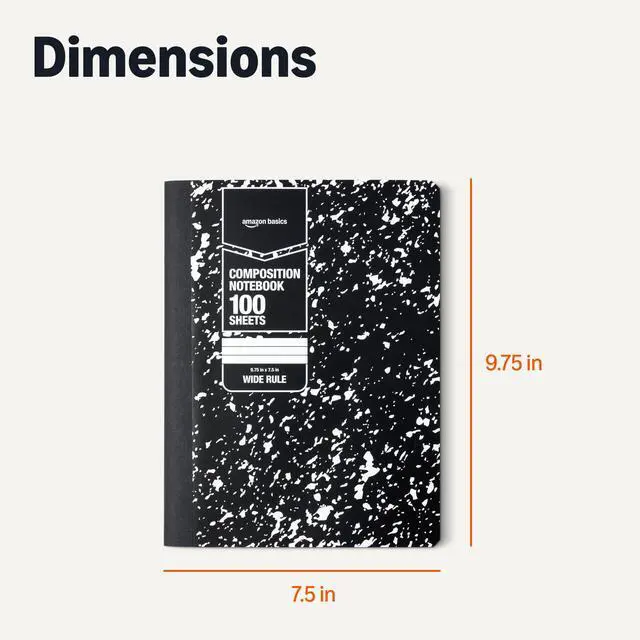 Alt view image 5 of 5 - Composition Notebook, Wide Ruled, 100 Sheets, 9.75" x 7.5", Marble Black, Sturdy Cover with Conversion Charts, for School, Home, and Office Use, 4-Pack