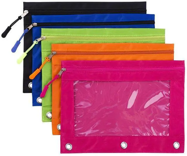 Main image of Pencil Pouch for 3 Ring Binder, Large Pencil Case with Clear Window, Metal Zipper Binder Pencil Pouches Fit Standard Binders, Durable Organizer for Office School Supplies 5 Pack
