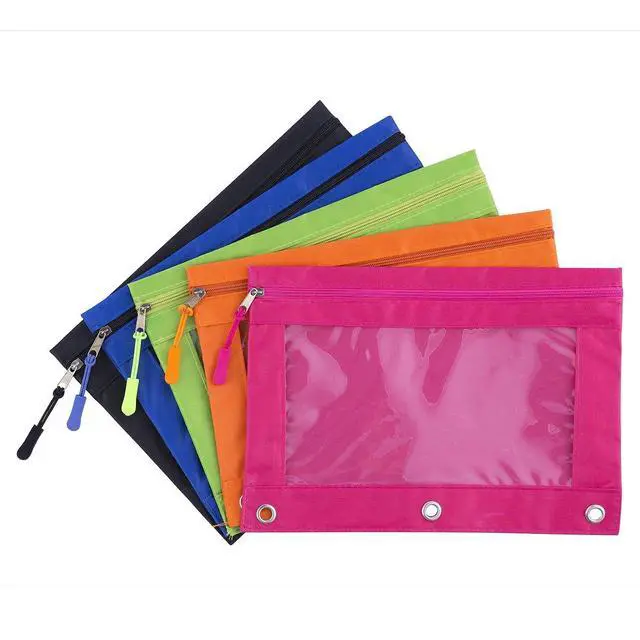 Alt view image 2 of 6 - Pencil Pouch for 3 Ring Binder, Large Pencil Case with Clear Window, Metal Zipper Binder Pencil Pouches Fit Standard Binders, Durable Organizer for Office School Supplies 5 Pack