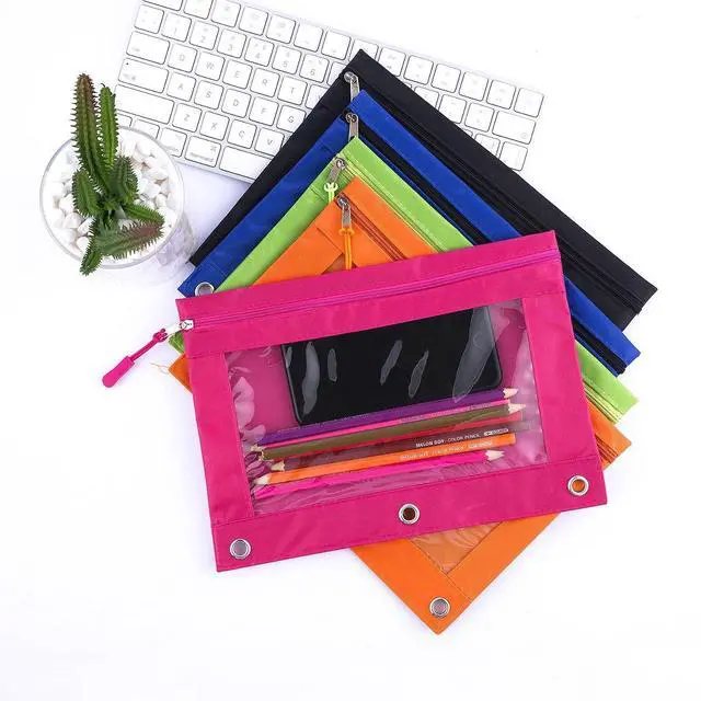 Alt view image 4 of 6 - Pencil Pouch for 3 Ring Binder, Large Pencil Case with Clear Window, Metal Zipper Binder Pencil Pouches Fit Standard Binders, Durable Organizer for Office School Supplies 5 Pack