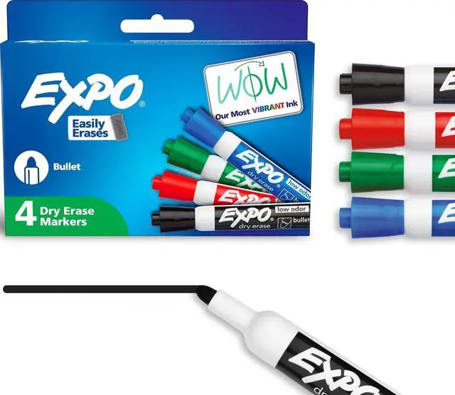 Main image of Dry Erase Markers, Low Odor Ink, Bullet Tip, 4 Count - Whiteboard, Calendar, Organization, Essential Supplies for Office, School, Classroom, Teachers