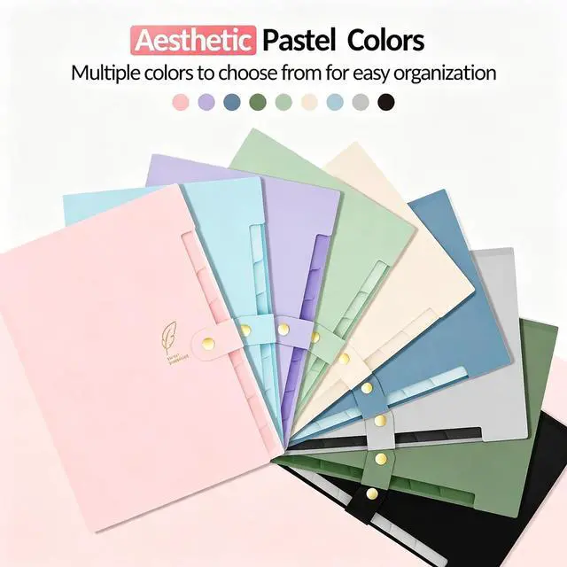 Alt view image 2 of 6 - 8 Pocket Accordion File Organizer, Pastels Expanding File Folder | Aesthetic Folder for Document with Labels, Portable Receipt Bill Paper Organizer for Office School Supplies, Letter Size Pink