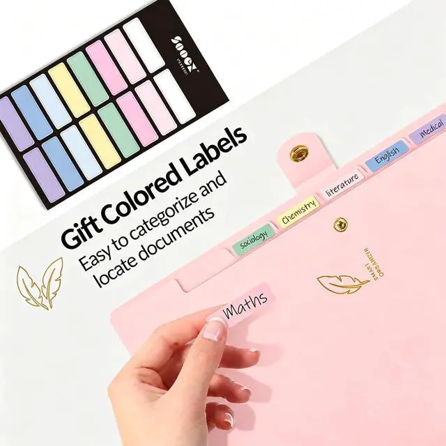 Alt view image 4 of 6 - 8 Pocket Accordion File Organizer, Pastels Expanding File Folder | Aesthetic Folder for Document with Labels, Portable Receipt Bill Paper Organizer for Office School Supplies, Letter Size Pink