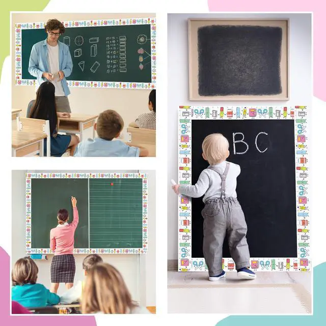 Alt view image 5 of 6 - 65ft School Supplies Bulletin Board Border Cartoon Stationery Notebook Paper Straight Edge Board Trim Classroom Decorations for School Classroom Chalkboard DIY Crafts