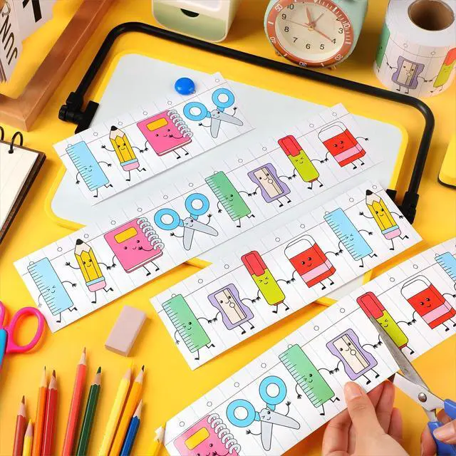 Alt view image 4 of 6 - 65ft School Supplies Bulletin Board Border Cartoon Stationery Notebook Paper Straight Edge Board Trim Classroom Decorations for School Classroom Chalkboard DIY Crafts