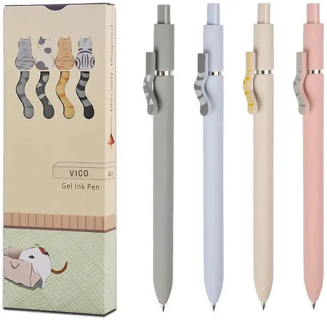 Main image of Cat Pens, 4 Pcs Cute Kawaii Gel Pens, 0.5mm Black Ink Fine Point Retractable Pens, Quick Dry Smooth Writing, Back to School Supplies & Cat Lover Gifts