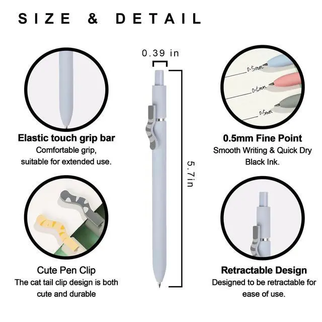 Alt view image 2 of 7 - Cat Pens, 4 Pcs Cute Kawaii Gel Pens, 0.5mm Black Ink Fine Point Retractable Pens, Quick Dry Smooth Writing, Back to School Supplies & Cat Lover Gifts