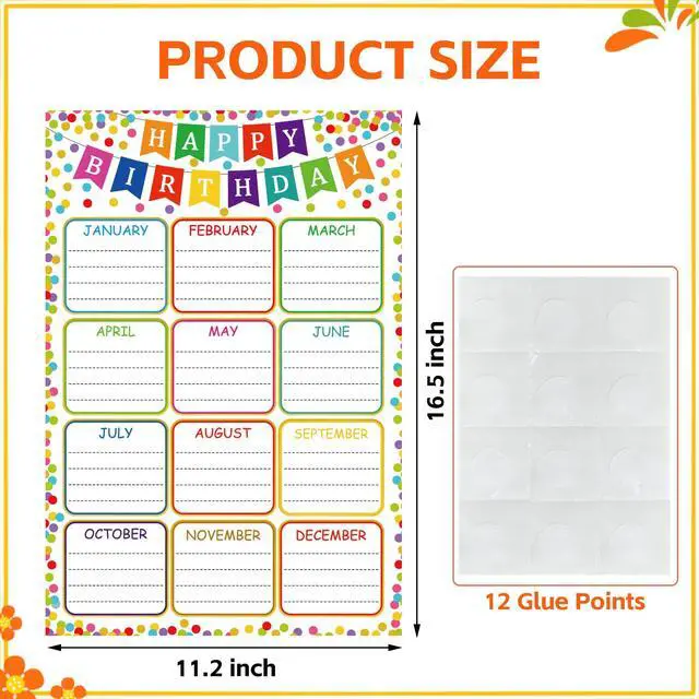 Alt view image 5 of 7 - Birthday Chart Poster for Classroom, Reusable Confetti Birthday Poster | Laminated Calendar Chart Classroom Bulletin Board Decoration, Back to School Teacher Supplies