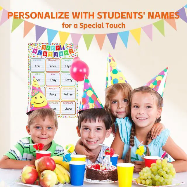 Alt view image 7 of 7 - Birthday Chart Poster for Classroom, Reusable Confetti Birthday Poster | Laminated Calendar Chart Classroom Bulletin Board Decoration, Back to School Teacher Supplies