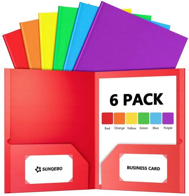 Main image of Folders with Pockets, 6 Pack Assorted Colors, 2 Pocket, Colored File Folder | Fit Letter Size Paper, Heavy Duty Paper Folders, for Documents, Teacher, Kids, Back to School, Office Supplies