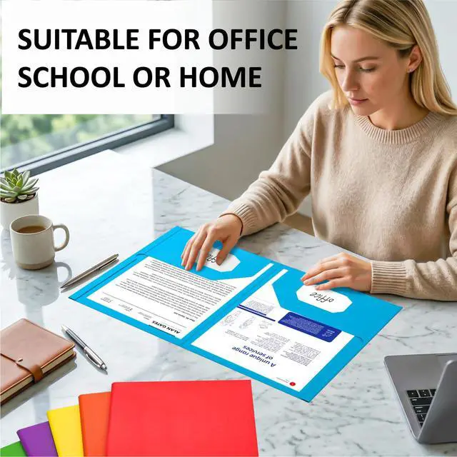 Alt view image 6 of 7 - Folders with Pockets, 6 Pack Assorted Colors, 2 Pocket, Colored File Folder | Fit Letter Size Paper, Heavy Duty Paper Folders, for Documents, Teacher, Kids, Back to School, Office Supplies