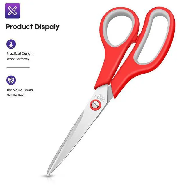 Alt view image 2 of 7 - Scissors for Office, Taotree 8"Scissors All Purpose Bulk Set of 5-Pack | School Supplies Student Teacher Classroom, Sharp Craft Shears for Office Home Sewing Fabric, Right/Left Handles, Same Size