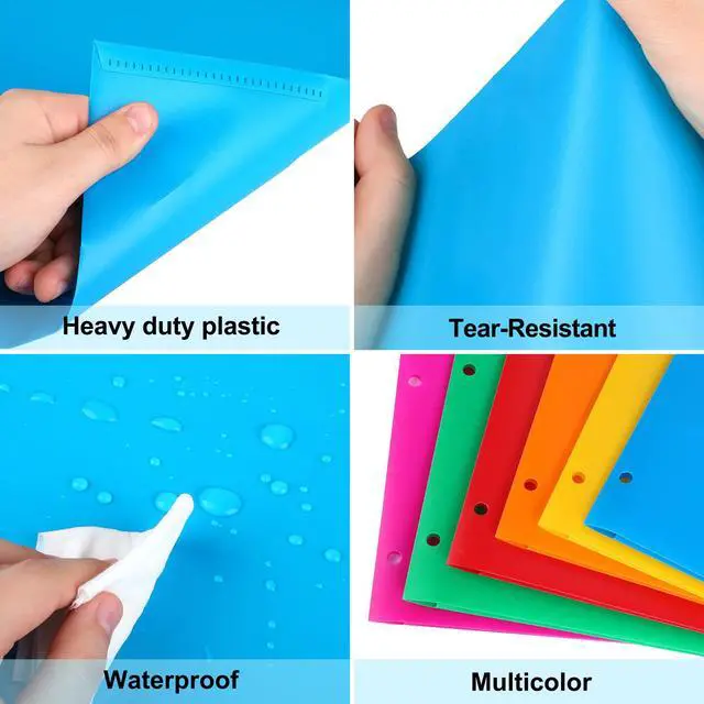 Alt view image 3 of 7 - 6 Pack Colored Folders with Pockets 3 Hole Punched, Plastic, Binder Folders | Heavy Duty 2 Pocket, with Business Card Holder, Office Blinder Folder, for Documents, Filing Cabinet, Report, School