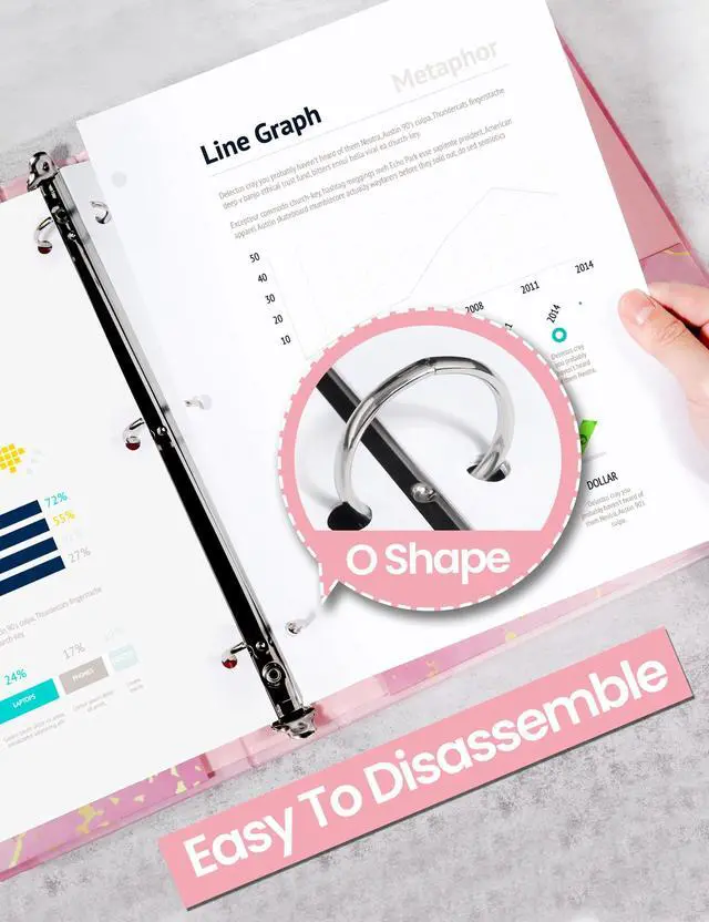 Alt view image 3 of 7 - 1 Inch 3 Ring Binder, Pink Binder, Cute Binder with 2 Pockets, Heavy Duty Letter Size Organizer for School and Office Supplies (8.5 x 11 Inches), Pink Marble Design