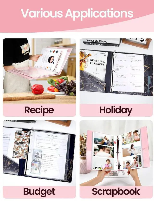 Alt view image 6 of 7 - 1 Inch 3 Ring Binder, Pink Binder, Cute Binder with 2 Pockets, Heavy Duty Letter Size Organizer for School and Office Supplies (8.5 x 11 Inches), Pink Marble Design