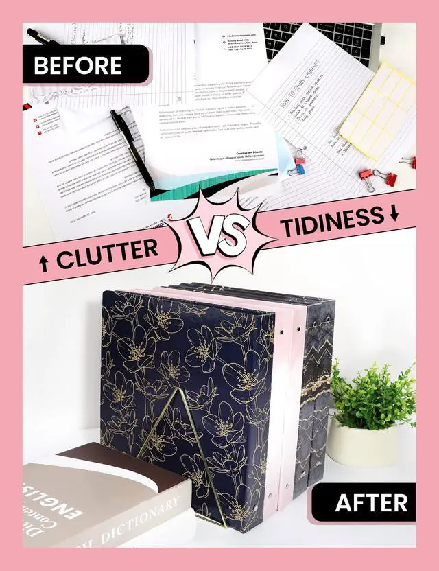 Alt view image 7 of 7 - 1 Inch 3 Ring Binder, Pink Binder, Cute Binder with 2 Pockets, Heavy Duty Letter Size Organizer for School and Office Supplies (8.5 x 11 Inches), Pink Marble Design