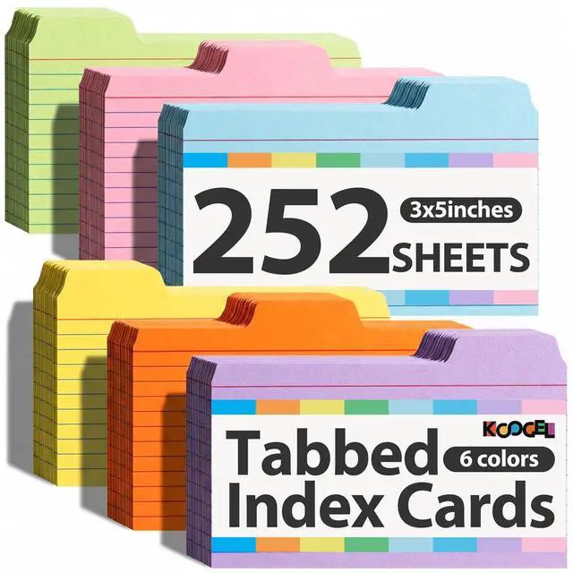 Main image of 252PCS Index Cards 3x5, Colored Flash Card Dividers with Tabs | 150gsm Paper, 6 Colors, Notecards Memo Scratch Pad for Studying, Recipe Notes, To-Do Lists, School Supplies, Back to School