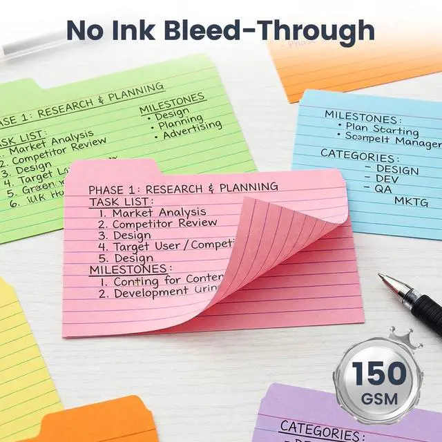 Alt view image 3 of 7 - 252PCS Index Cards 3x5, Colored Flash Card Dividers with Tabs | 150gsm Paper, 6 Colors, Notecards Memo Scratch Pad for Studying, Recipe Notes, To-Do Lists, School Supplies, Back to School