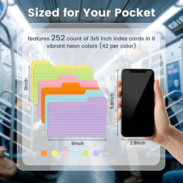 Alt view image 7 of 7 - 252PCS Index Cards 3x5, Colored Flash Card Dividers with Tabs | 150gsm Paper, 6 Colors, Notecards Memo Scratch Pad for Studying, Recipe Notes, To-Do Lists, School Supplies, Back to School