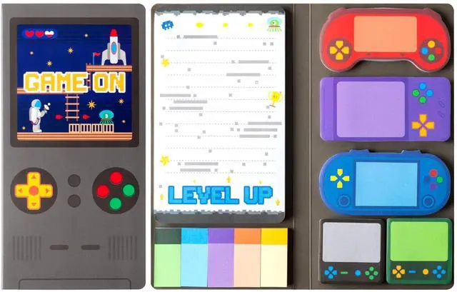 Main image of Sticky Notes Set - 550 Sheets Memo Writing Pad Video Game Design | Self-Stick Notes Pages, Teacher Appreciation Gift, School Office Supplies, Level Up Video Game Design