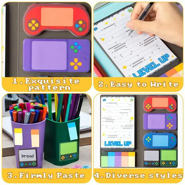 Alt view image 3 of 7 - Sticky Notes Set - 550 Sheets Memo Writing Pad Video Game Design | Self-Stick Notes Pages, Teacher Appreciation Gift, School Office Supplies, Level Up Video Game Design